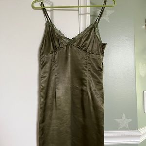 xxs h&m olive green slip mini dress with lace and tie on the back